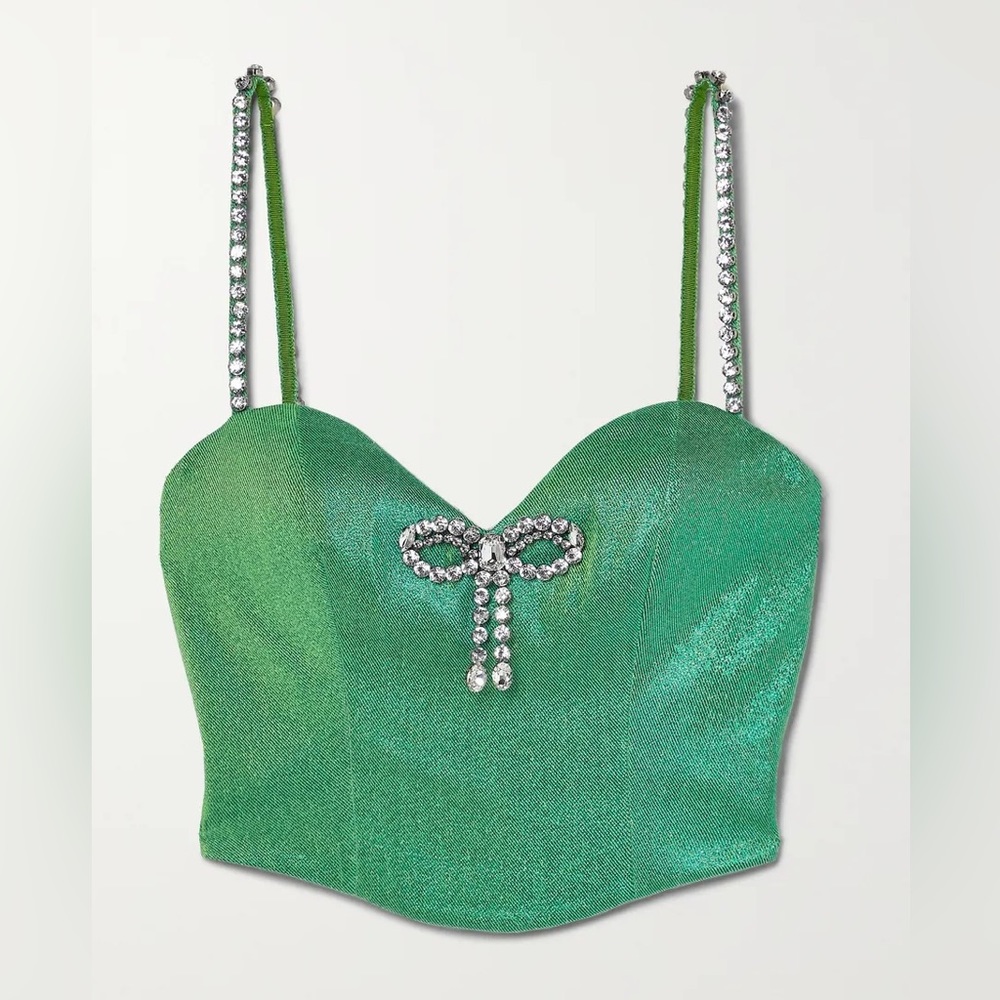 AREA Green Crystal Bow Tank Top size 6